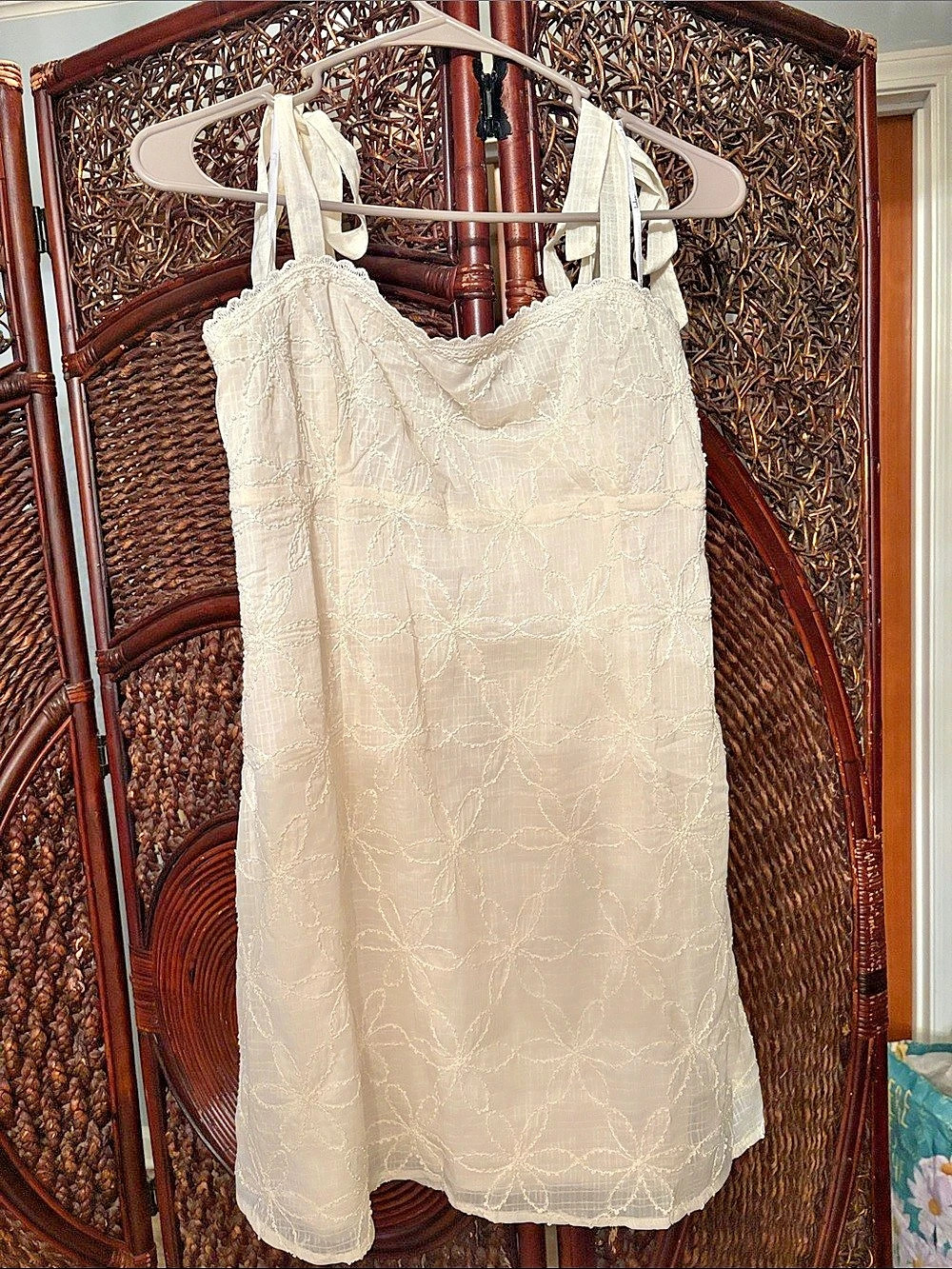 Lulus Lovable Aesthetic White Embroidered Tie-Strap Mini Dress